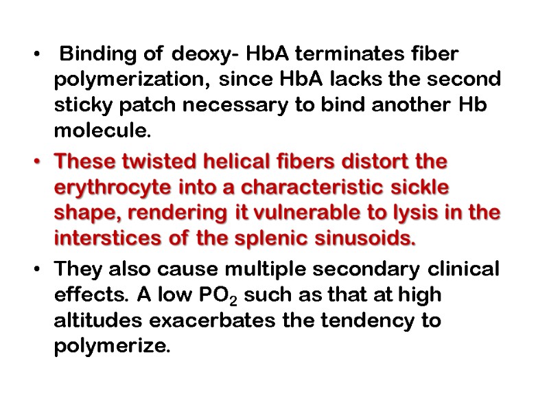 Binding of deoxy- HbA terminates fiber polymerization, since HbA lacks the second sticky patch